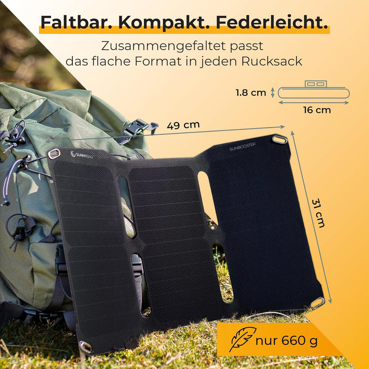 Sunnybag® SUNBOOSTER 21 Solarpanel [Faltbar & Effizient!] – Solarladegerät (Wasserfest & Robust) – S