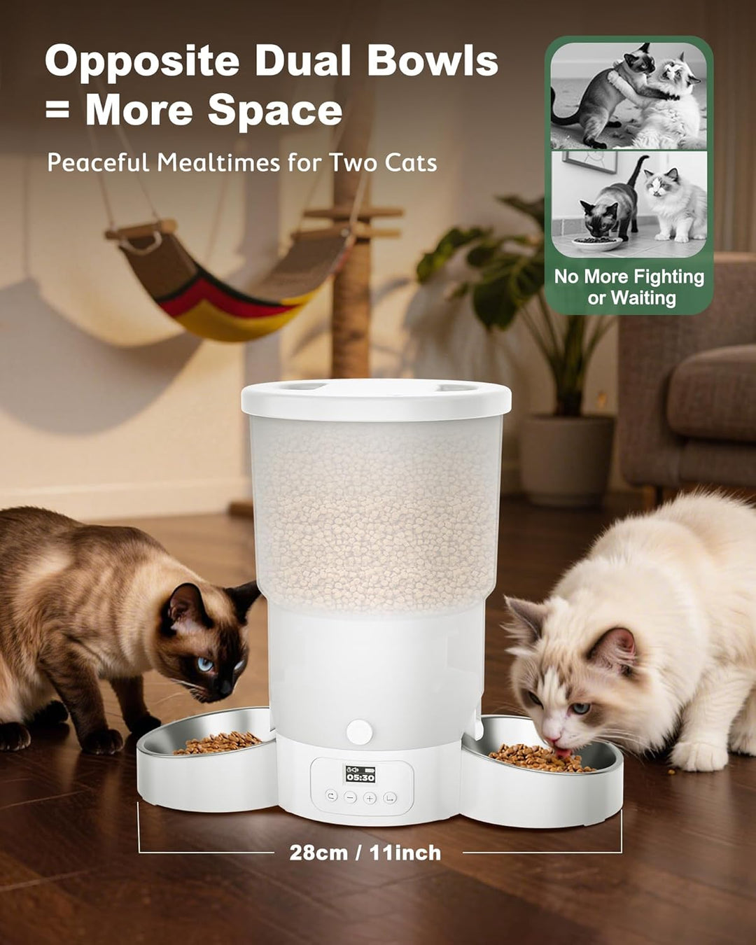 Gimars 5L Futterautomat Katze 2 Näpfe mit LCD-Anzeige Einfache Einrichtung, Programmierbar für 1–6 M