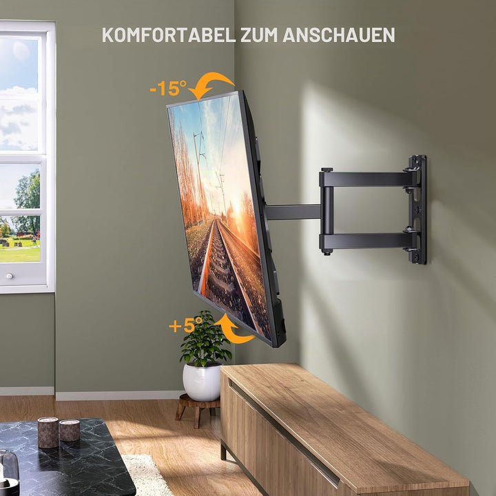 Perlegear TV Wandhalterung, Schwenkbare Neigbare TV Halterung für 26-60 Zoll Flach&amp;Curved Fernseher