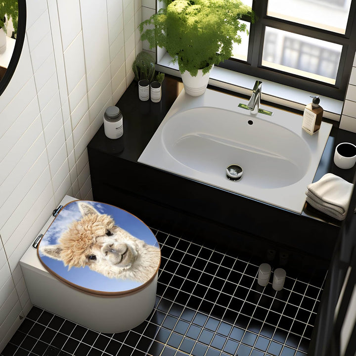 banjado® Design WC Sitz Bambus Absenkautomatik mit Motiv Lama/Toilettendeckel mit Absenkautomatik Ho
