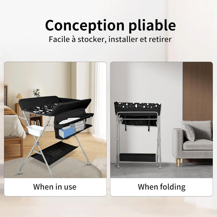 OHMG Baby Wickelkombi Klappbare Wickelkommode,Wickeltisch mit Rollen,Mobiler Wickeltisch mit Wickela