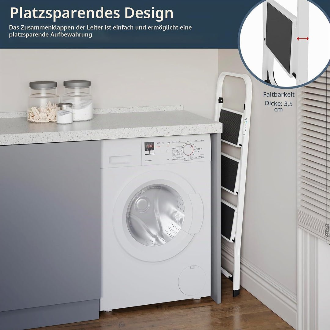 Home Vida Leiter mit 3 Stufen, Stahl, tragbar, klappbar, robust, 3 Stufen