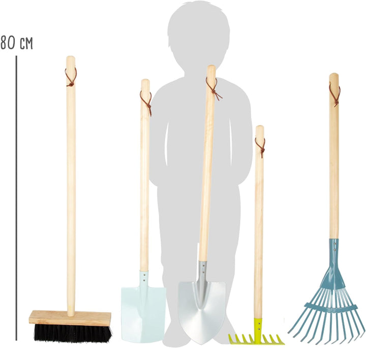 small foot Grosses Gartenwerkzeug-Set, Kindergeräte mit praktischen Schlaufen und in modernen Farben