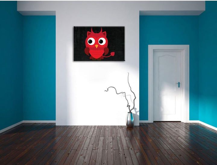 Teufel Eule schwarz, Format: 100x70 auf Leinwand, XXL riesige Bilder fertig gerahmt mit Keilrahmen,