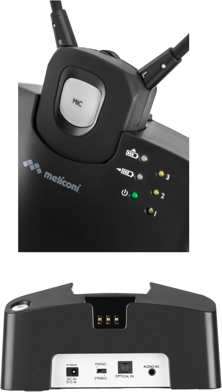Meliconi HP Steto Digital, Drahtloser TV-Stereo-Kopfhörer + Ladestation, Stethoskop-TV-Kopfhörer mit