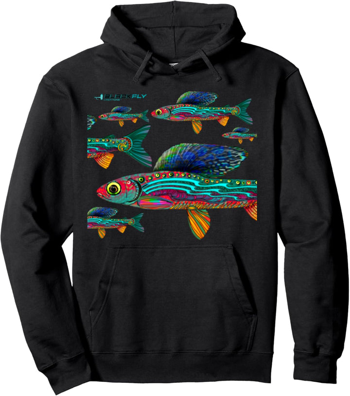 Schwarze Fliege Arctic Grayling Retro Fliegenfischen Lachs Pullover Hoodie
