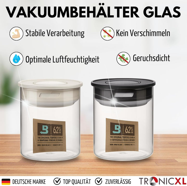 TronicXL 2x 700ml Vakuum Kräuter Borosilikat Glas Aufbewahrung Vorratsglas Ernte luftdicht Glasbehäl