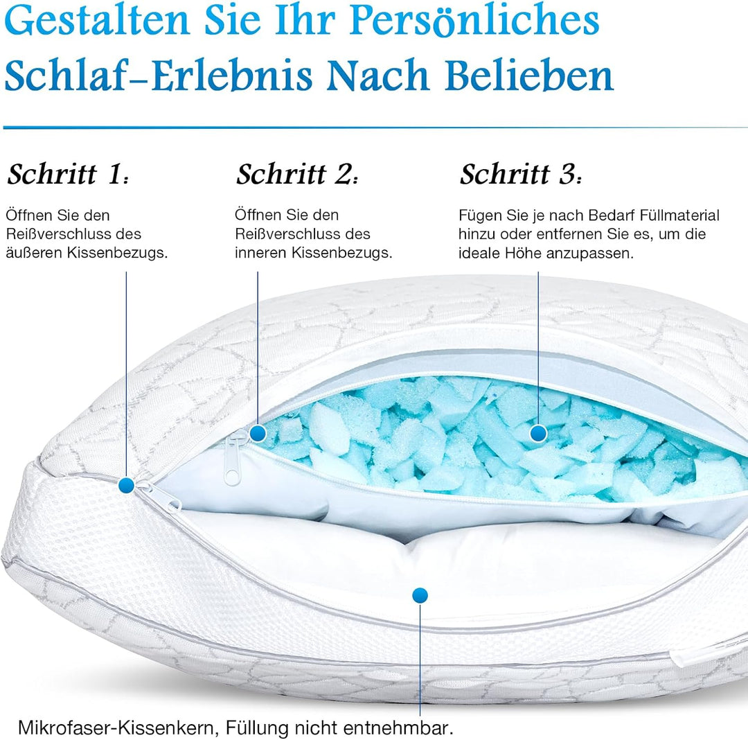 2-in-1 Memory Foam Kissen 40x60cm – Höhenverstellbares Nackenstützkissen für Seitenschläfer, Doppelk