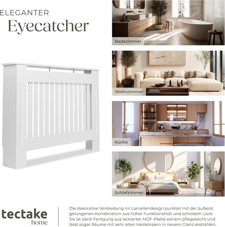 tectake® Heizkörperverkleidung, Holzverkleidung MDF, Heizungsverkleidung weiss mit Lamellen, Heizkör