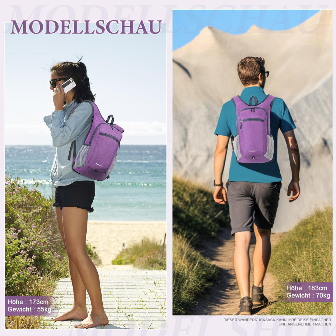 15L Faltbarer Rucksack Kleiner Wanderrucksack Leicht Tagesrucksack Damen Herren Daypack Wasserfest R