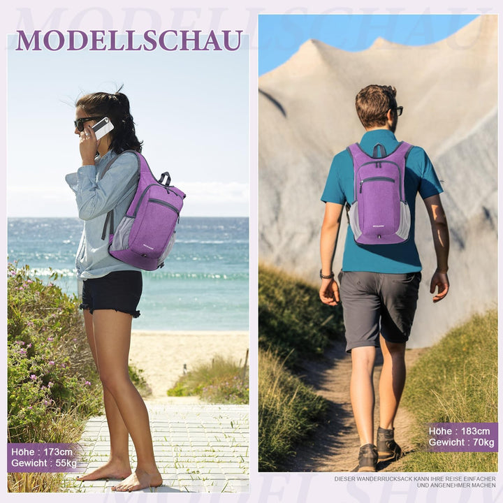15L Faltbarer Rucksack Kleiner Wanderrucksack Leicht Tagesrucksack Damen Herren Daypack Wasserfest R