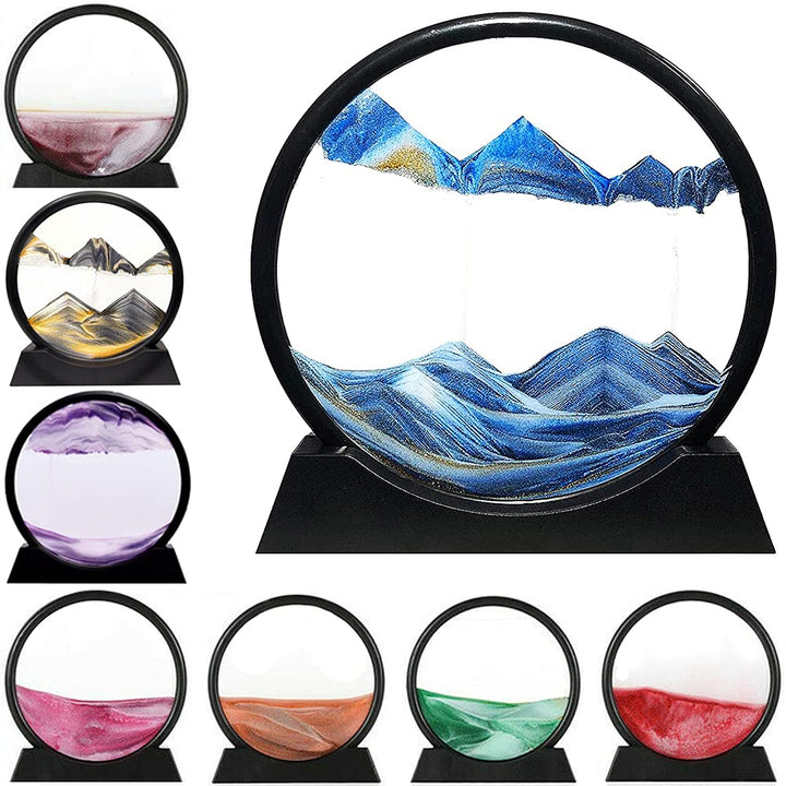 LINPING Fliessendes Sandgemälde, bewegliches Sandkunstbild, rundes Glas, 3D-Tiefsee-Sandlandschaft i