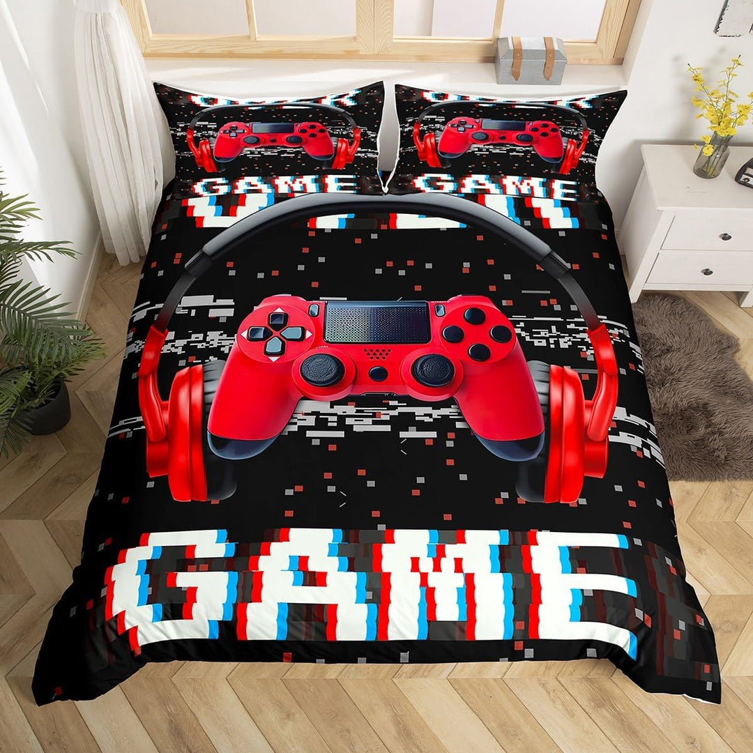 Homewish Teens Videospiele Bettbezug Set 3D Headset Kopfhörer Gamepad Bettwäsche Set, Kinder Jungen