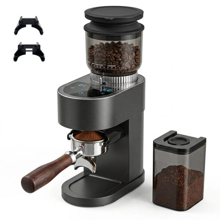 Elektrische Kaffeemühle, 60 Mahlgrade, 48 mm Kegelmahlwerk, Kaffeebohnenmühle mit Siebträgerhalterun