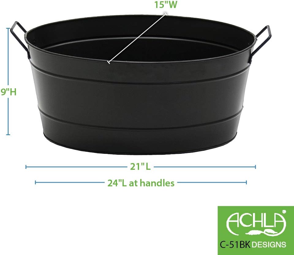 Achla Designs Ovale Wanne aus verzinktem Stahl C-51BK - Schwarz Holzwanne, Holzwanne