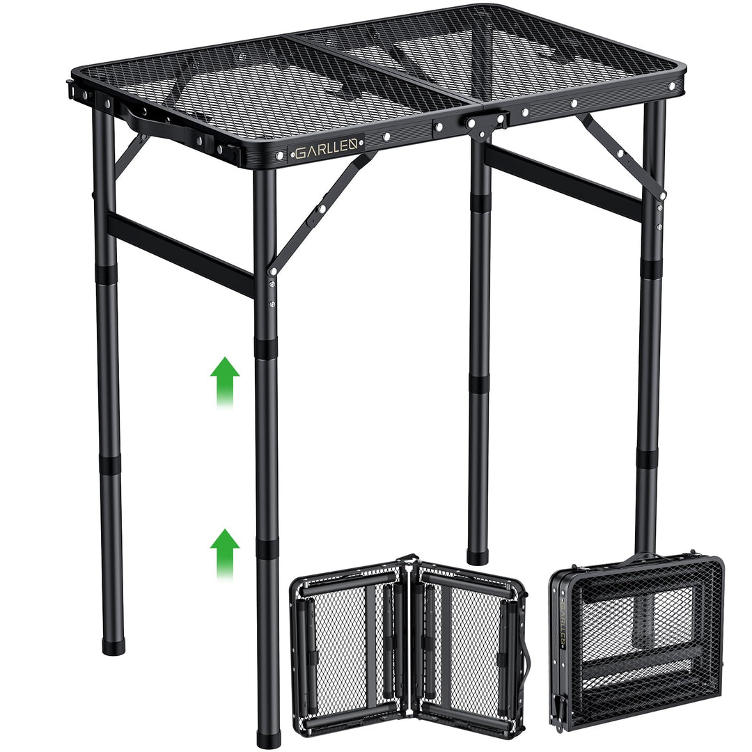 GARLLEN Grilltisch klappbar, 58x40cm & 3 Höhenverstellbar(26/48/70cm), Leicht und Tragbar, Klapptisc