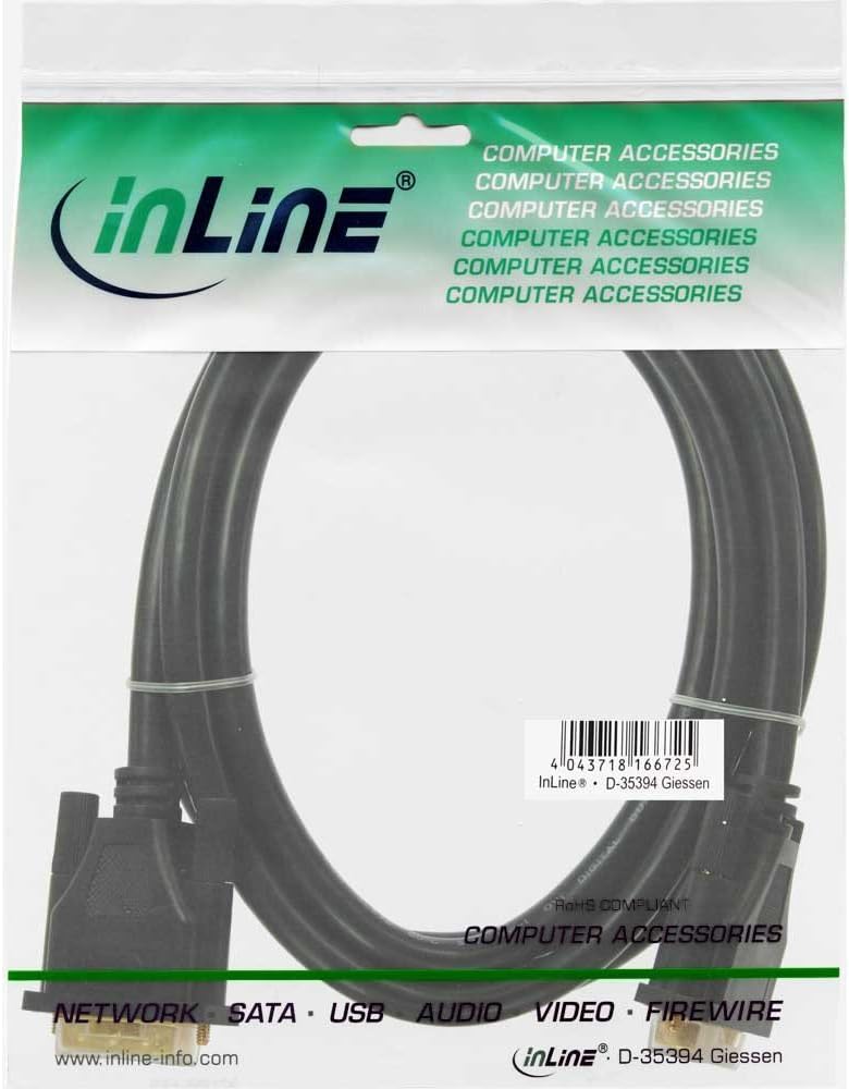 InLine 17783P DVI-D Anschlusskabel Premium, digital 24+1 Stecker / Stecker, Dual Link, 3m