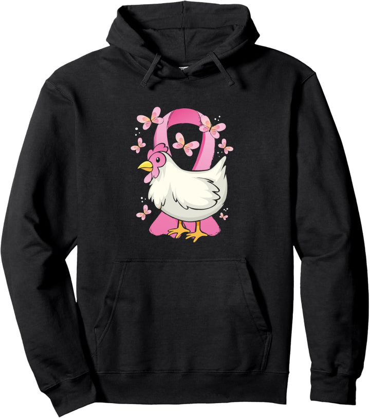 Huhn und Schmetterling Bewusstsein für Brustkrebs rosa Band Pullover Hoodie