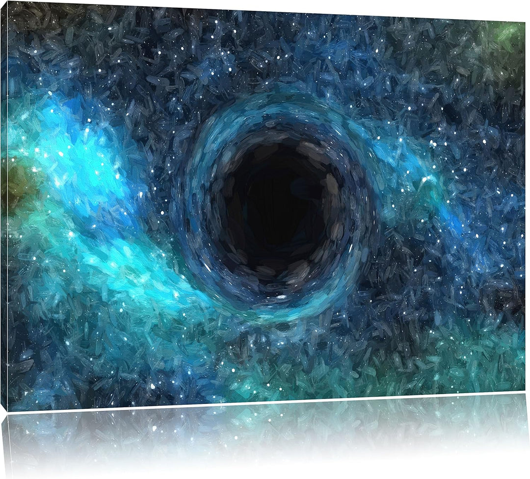 Pixxprint Schwarzes Loch im Weltall Kunst / 100x70cm Leinwandbild bespannt auf Holzrahmen/Wandbild K