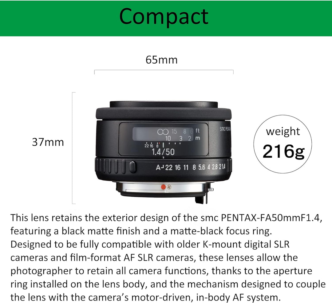 smc PENTAX-FA 50mmF1.4 Classic, Standardobjektiv zur Verwendung mit Spiegelreflexkameras mit K-Mount