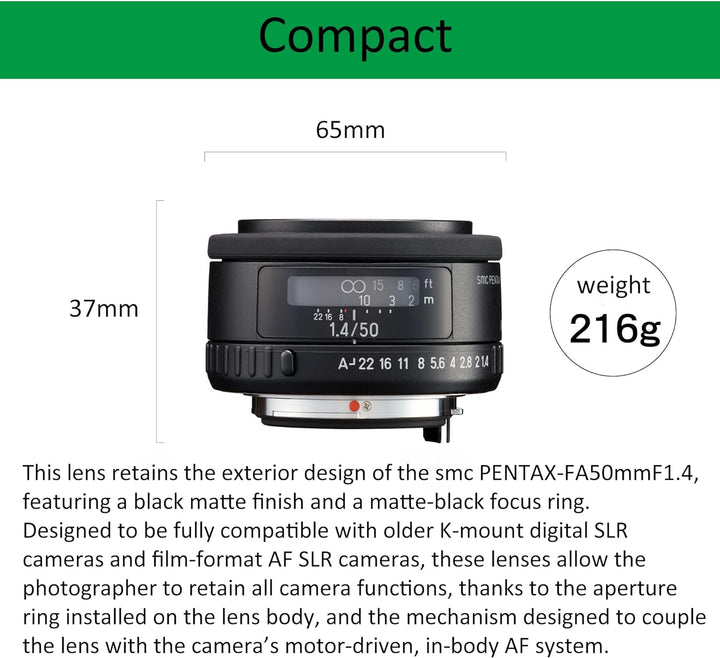 smc PENTAX-FA 50mmF1.4 Classic, Standardobjektiv zur Verwendung mit Spiegelreflexkameras mit K-Mount