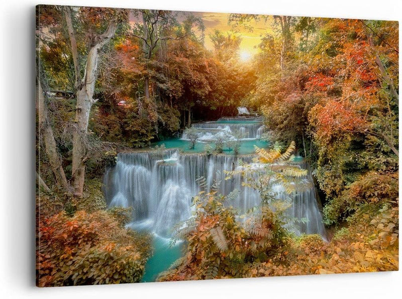 ARTTOR Bilder auf Leinwand 100x70cm Leinwandbild Park Wasserfall Wasser Gross Wanddeko Bild Schlafzi