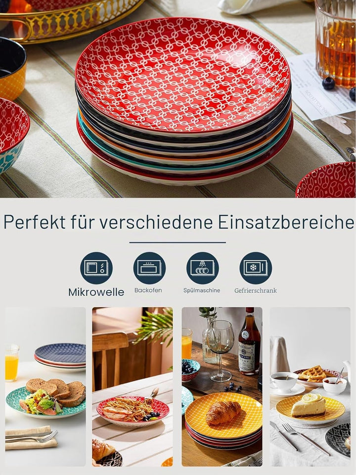DOWAN Speiseteller 6er Set, Ø 21,5 cm Porzellan Dessertteller und Salatteller, Servierteller für Vor