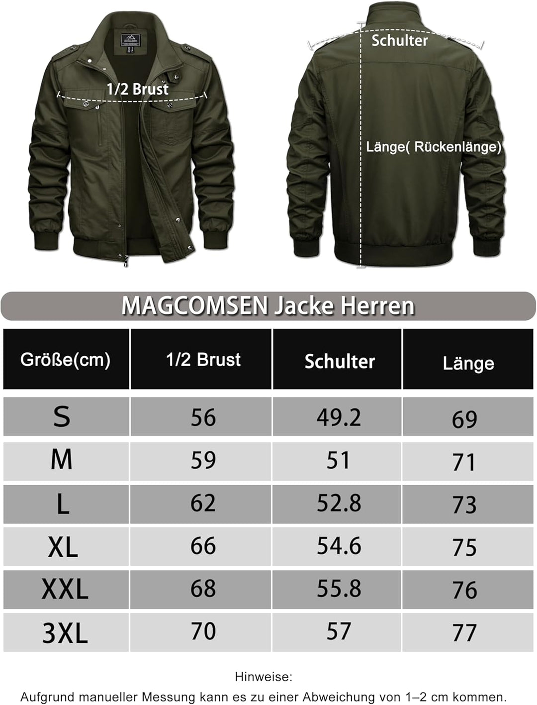 MAGCOMSEN Herren Übergangsjacke Cargo Outdoorjacke Winddicht Frühling Jacke Militär Armee Fliegerjac