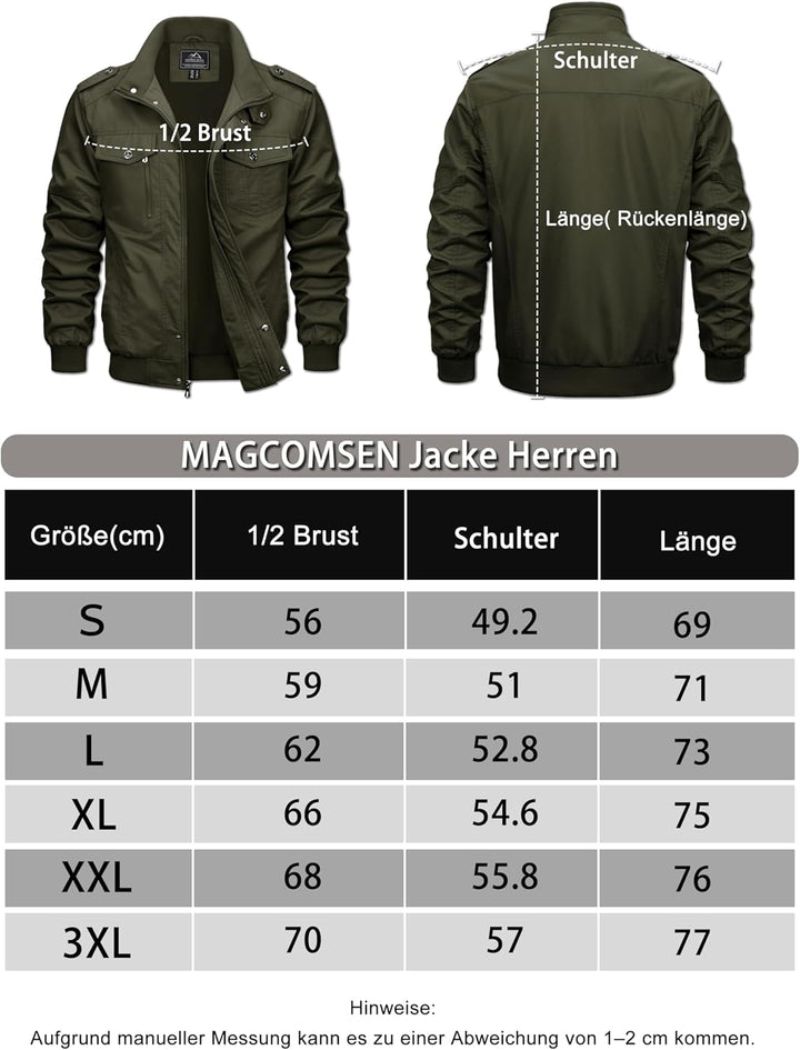 MAGCOMSEN Herren Übergangsjacke Cargo Outdoorjacke Winddicht Frühling Jacke Militär Armee Fliegerjac