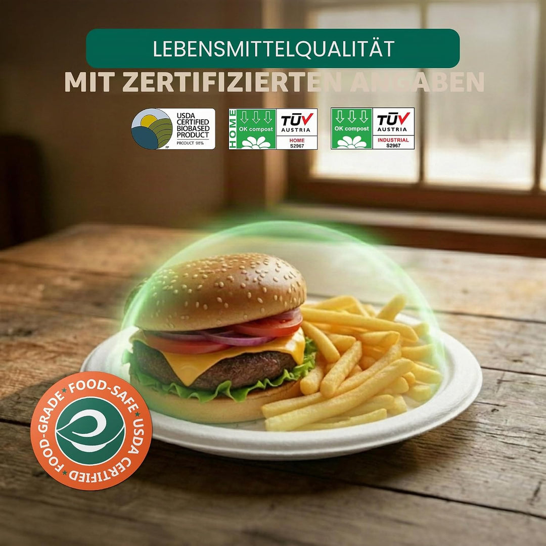 ECO SOUL Pearl White Runde 25cm Bagasse Pappteller (400 Stück), Einweggeschirr und 100% Kompostierba