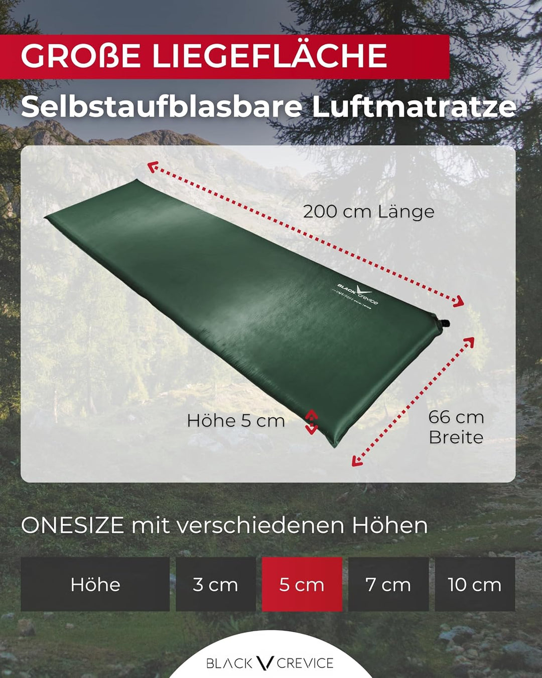 Black Crevice selbstaufblasbare Luftmatratze I Isomatte selbstaufblasend I Outdoor-Isomatte I aufbla