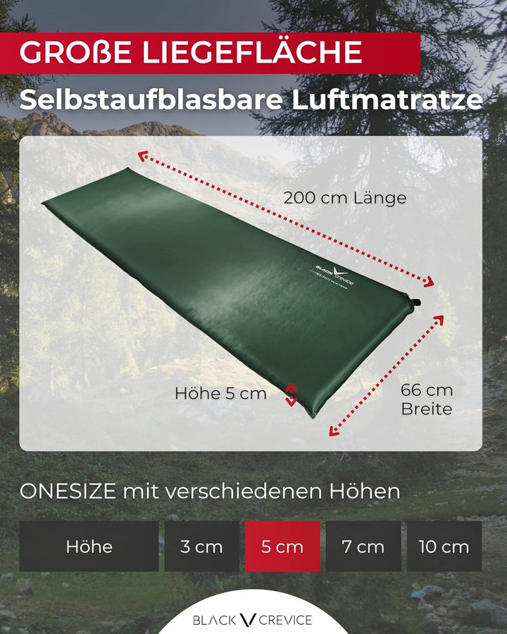 Black Crevice selbstaufblasbare Luftmatratze I Isomatte selbstaufblasend I Outdoor-Isomatte I aufbla