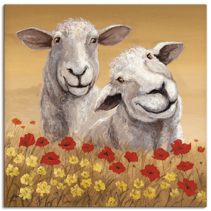 ARTland Leinwandbilder Wandbild Bild auf Leinwand 70 x 70 cm Tiere Haustiere Schaf Malerei Creme A1S