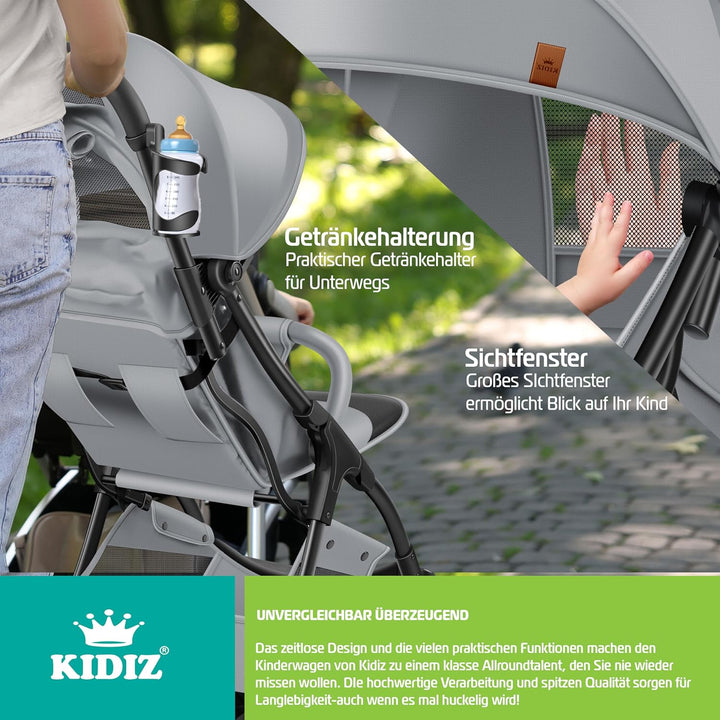 KIDIZ® Kinderwagen Premium Kinderbuggy klappbar Liegebuggy Sportwagen Faltbar 360°Räder 5-Punkt Gurt