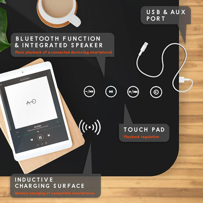 ATLASIO Beistelltisch mit Bluetooth Lautsprecher & Wireless Charger, Couchtisch mit smartem Touchpad