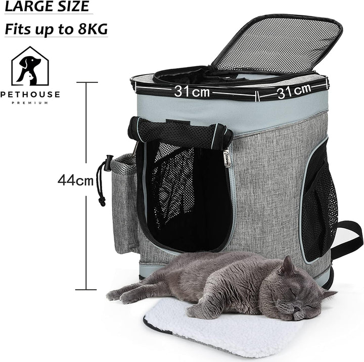 Katzenrucksack Hunderucksack bis 6.8KG, Faltbare Haustier Tragetasche mit Innerer Sicherheitsleine u