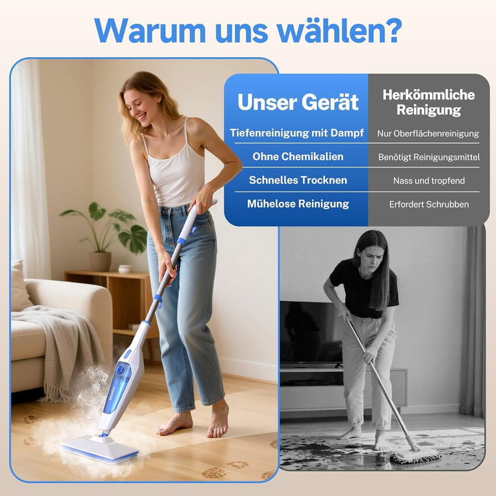 SENMO Dampfreiniger 10-in-1 mit abnehmbarem Handdampfreiniger, 15 s Aufheizzeit, 230°F Heissdampf, a