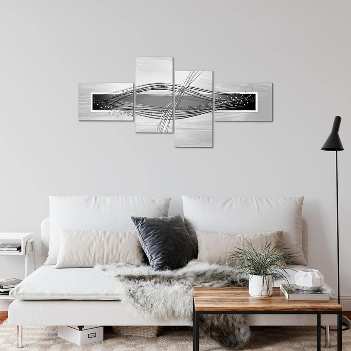 Runa Art Bild Modern Abstrakt - Made in Germany - Wandbilder Schwarz Weiss Grau 4 Teilig 103042c 100
