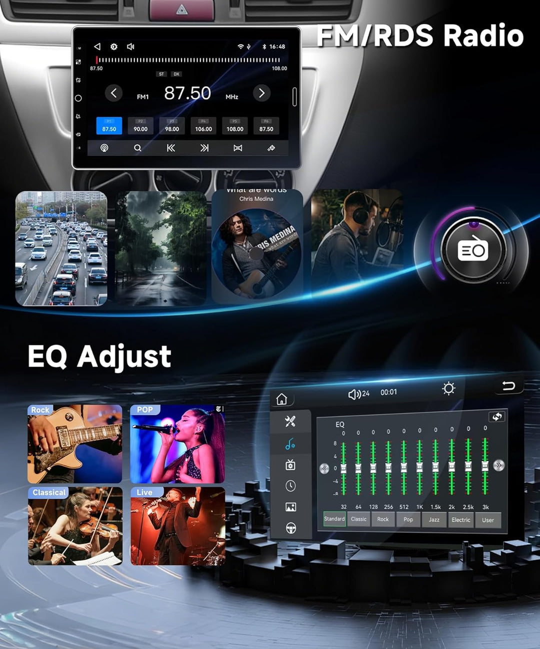 VECHTEL Autoradio 1 Din mit Drahtlos Carplay Android Auto, 10.1 Zoll HD IPS Touchscreen Autoradio mi