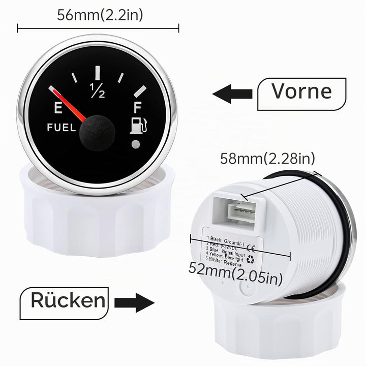 Kraftstoffanzeige, Kraftstoffstandsanzeige 52 mm 0-190ohms mit 7-Farben Hintergrundbeleuchtung Unive