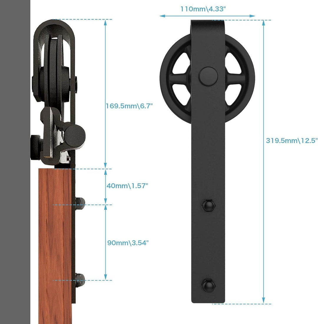 Schiebetürbeschlag 173cm Schiebetüren Schiebetürsystem Komplettset Laufschiene Rollen Set Schwarz fü