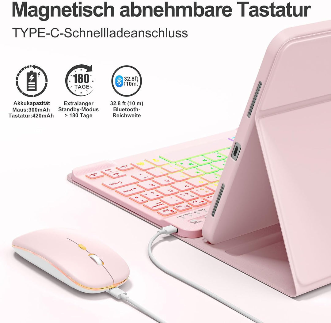 drivego Tastatur Hülle mit Maus for iPad A16 11/10 Generation &amp; Schutzfolie | (11/10.9 Zoll, 2025/20