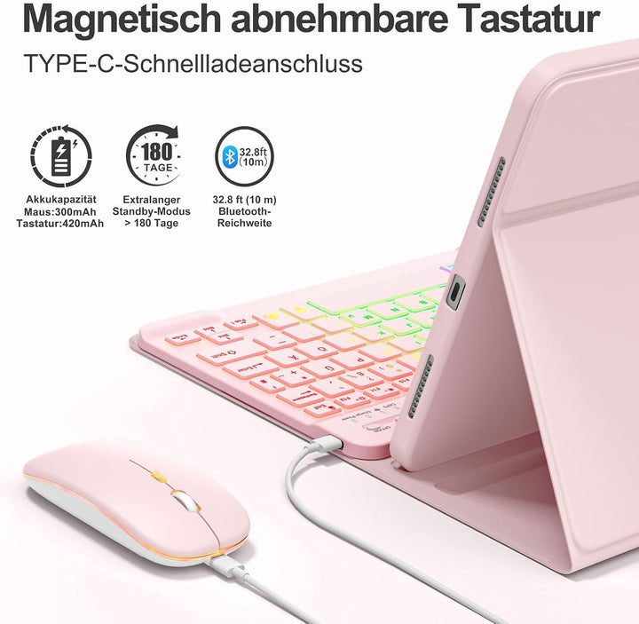 drivego Tastatur Hülle mit Maus for iPad A16 11/10 Generation &amp; Schutzfolie | (11/10.9 Zoll, 2025/20