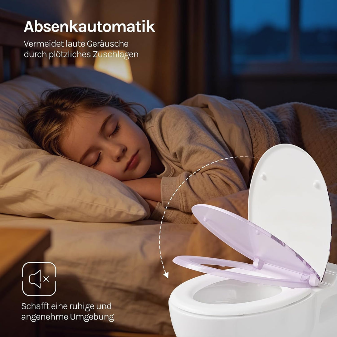 WOLTU WC Sitz mit Absenkautomatik, Toilettendeckel O-Form aus Duroplast Schmetterlingsorchidee, Schm