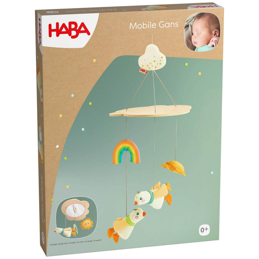 HABA Mobile Gans – Baby-Mobile aus Holz & Stoff, Baby Spielzeug zum Entdecken und Schauen, für Klein