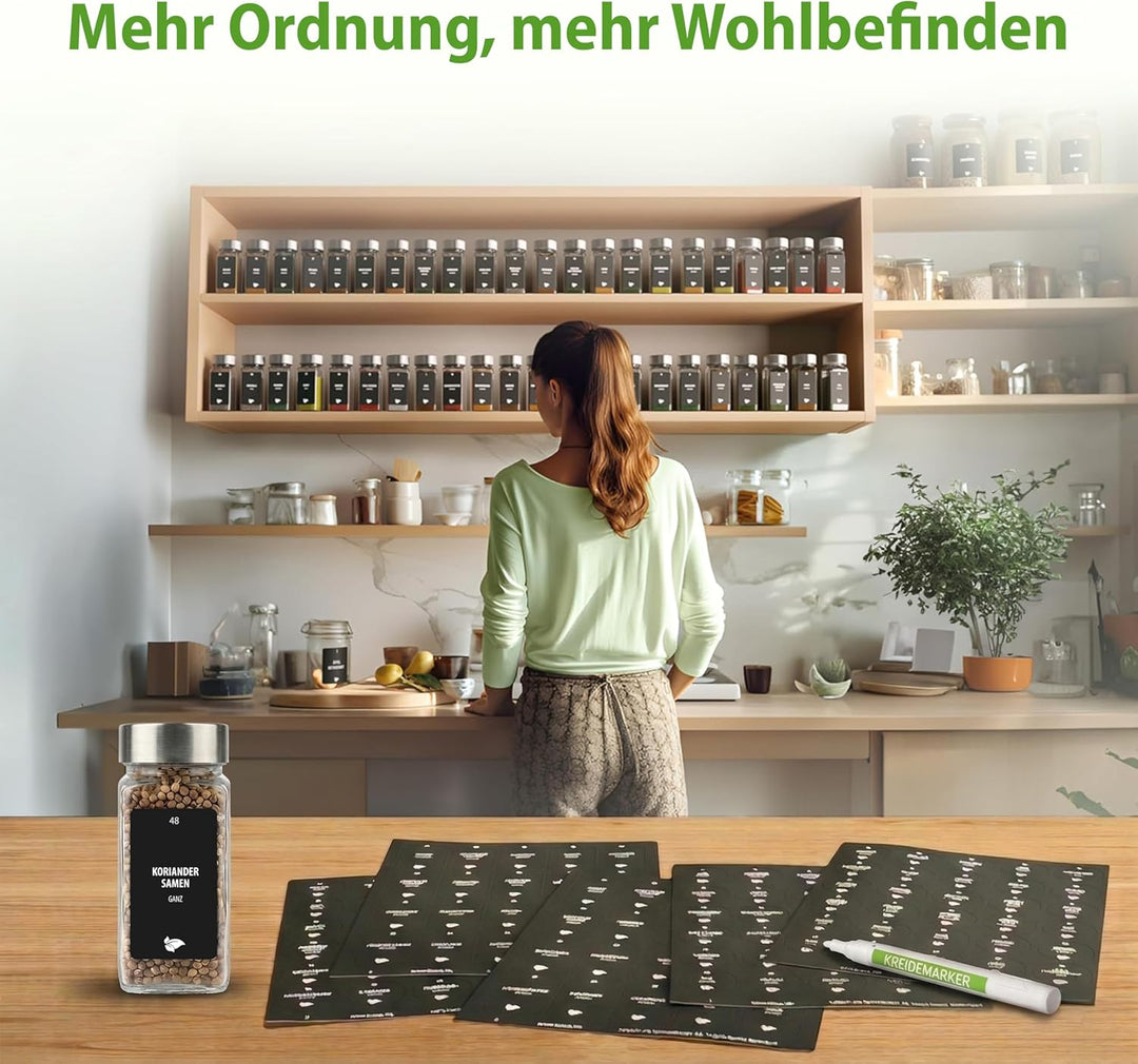LAEVU Gewürzgläser eckig - 24er Gewürzgläser Set aus Glas [120 ml] - Gewürzgläser mit Streueinsatz i