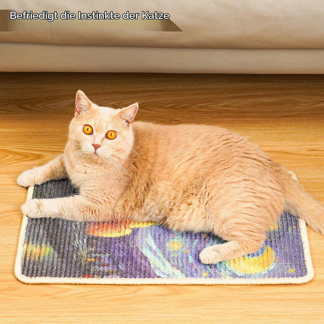 SOLDAY Sisal Kunst Kratzmatte Katze 56x33cm Wand &amp; Couch Schutz, Starry Cat | Natürliche Sisalmatte