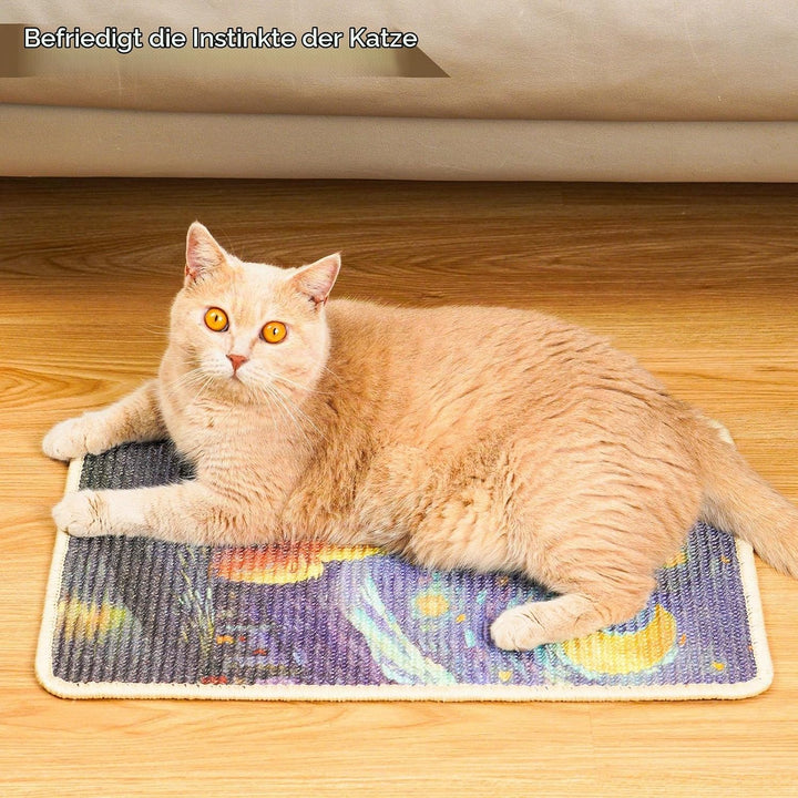 SOLDAY Sisal Kunst Kratzmatte Katze 56x33cm Wand &amp; Couch Schutz, Starry Cat | Natürliche Sisalmatte
