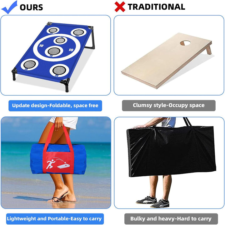 NZQXJXZ Cornhole Spiel Outdoor, Tragbar Cornhole Toss Set mit 8 Cornhole Säckchen und Tragetasche, I