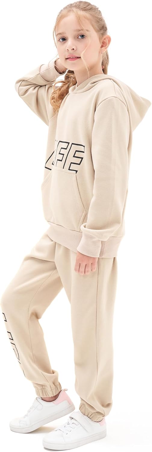 NATUST Kinder Trainingsanzug Jungen Mädchen Sportanzug Einfarbig Sweat Jogginganzug 130 Khaki, 130 K